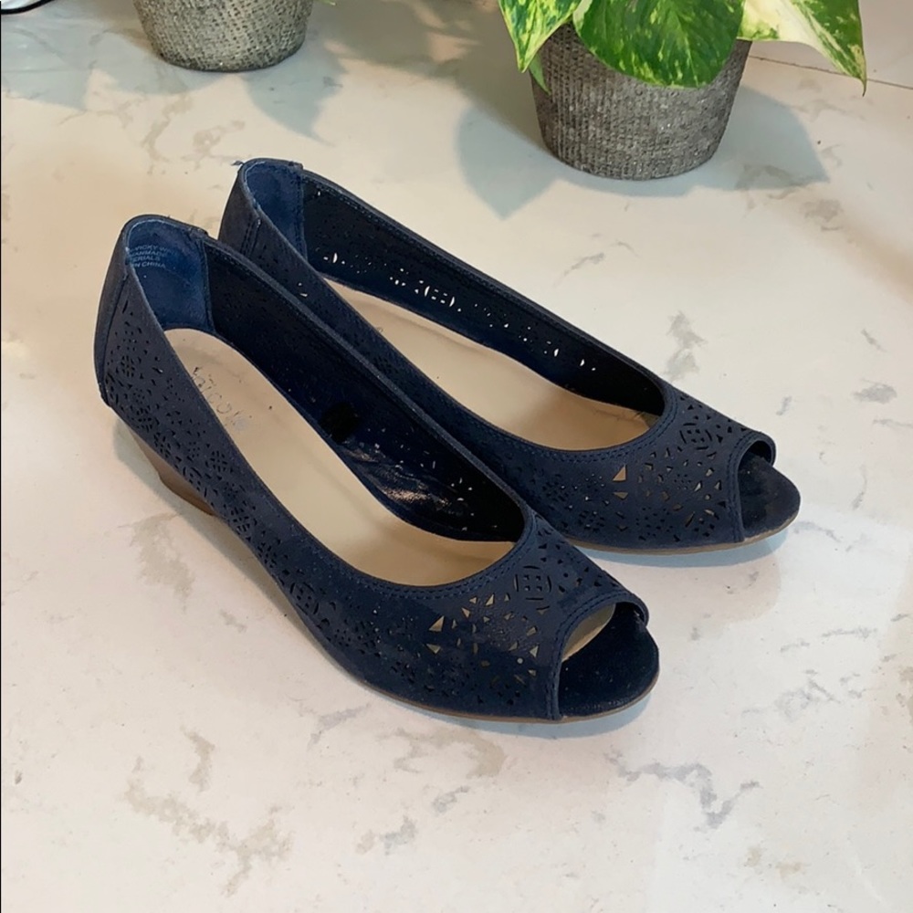 Navy Peep Toe Wedge